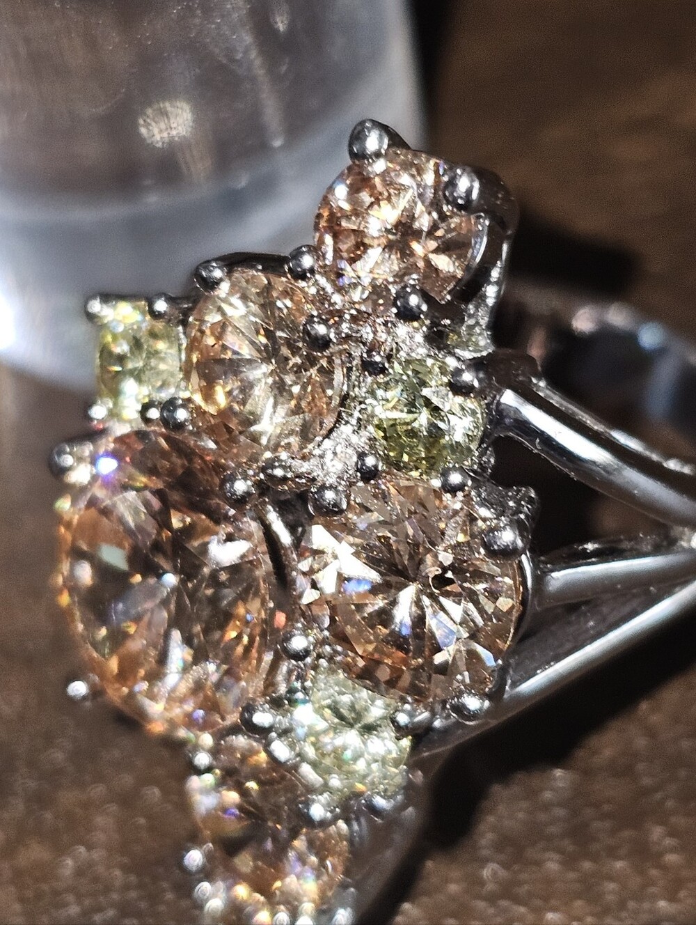 Champagne and fancy colored yellow-green rhinestones